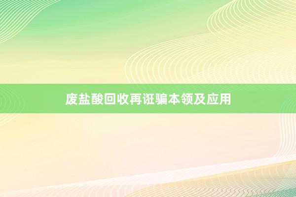 废盐酸回收再诳骗本领及应用